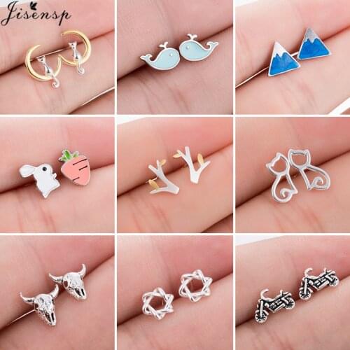 925 Sterling Silver Earrings for Women Personality Skull Whale Cat Triangle Stud Earrings Kids Birthday Sterling-Silver-Jewelry