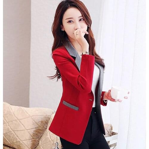 Double Layer Womens Blazer Red 2021 Autumn New Color Matching Single Button Long Sleeve Temperament Lady Suit Jacket Femme W67