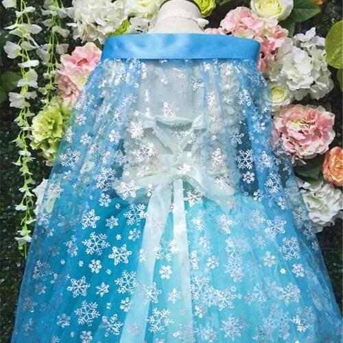 150CM*50CM Princess Snowflake Organza Fabric Blue SILVER GLITTER Cosplay Shiner Bright Fabric CAPE Sewing Doll Cloth DIY Craft