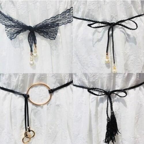 2019 New fashion Pearl Knitted Belt New Women Belt Fashion Candy Color Hemp Rope Braid Belts for Women Dress Belt