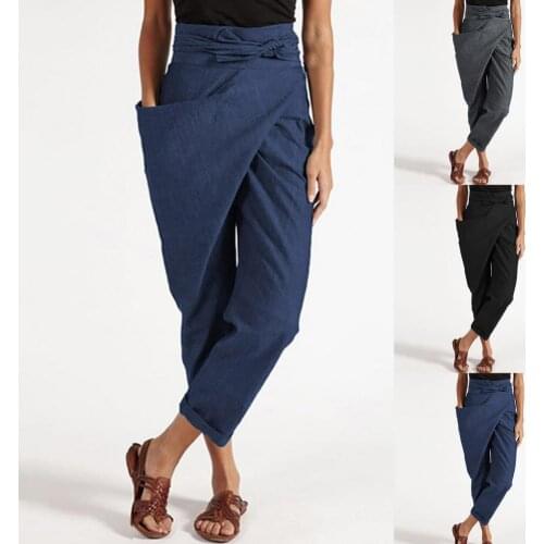 2021 Fashion Women Harem Pants Casual Wid Leg Bohemian Printed Trousers Female Office Loose Pants Elegant Harem Pants Pantalon