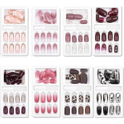 24Pcs/box Fake Nails Press On Nails With Glue Nail Art Tips False Nails Artificial Nails Manicure Tools Nail Salon Supply