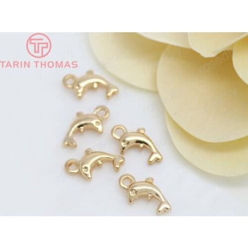 10PCS 6x11MM 24K Champagne Gold Color Plated Brass Small Dolphin Charms High Quality Diy Jewelry Accessories