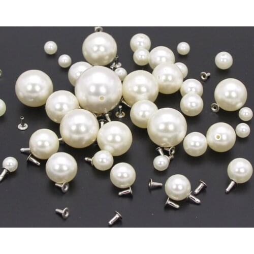 6-20MM Acrylic Pearl Rivets Pearl White Rivet Beads Spikes For Decorative Clothes Press For Beads DIY Bag Shoes Jewelry For Hats