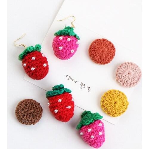 DIY handmade jewelry accessories wool wool green beads strawberry earrings earrings pendant pendants wafer material