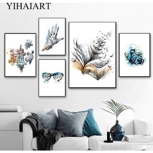 Watercolour Geometric Architecture Poster Nordic Abstract Puzzle Picture Print Painting Modern Glasses Living Room Decor