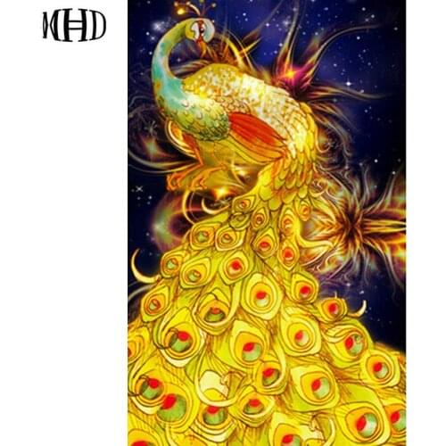 Diamond Cross Stitch Peacock Full Round Diamond Embroidery Animal 5D Rhinestone Diamond Painting Crystal Decoration Painting