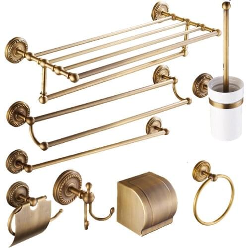 LANGYO Antique Bathroom Accessories Bathroom Hardware Set Clothes Hook Toilet Brush Paper Towel Rack Single Cup