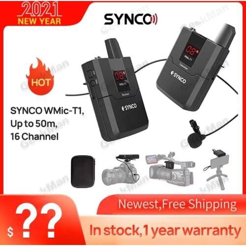 SYNCO WMic-T1 Wireless Lavalier Microphone System for Camera and Smartphone, 16 Channel with One Transmitter and One Receiver, M