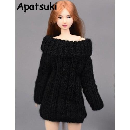Black Knitted Woven Sweater For Barbie Doll Handmade Clothes Tops Coat Dress Doll Clothes Gifts For Kids Toy Doll Accessories