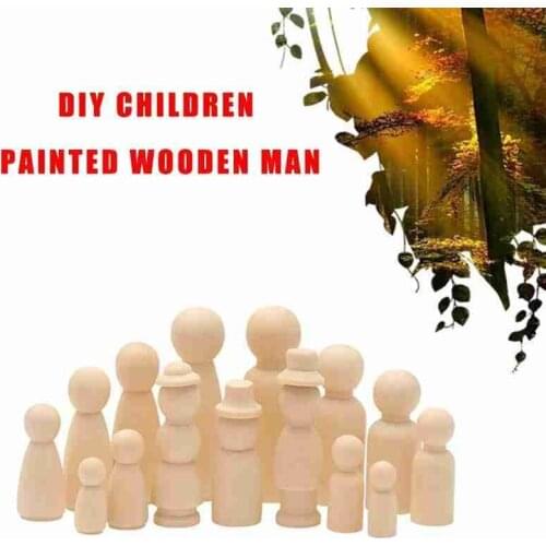 1pcs 35-65mm Girl Boy Peg Dolls Hardwood Natural Wooden Peg Doll Creative Doodle Wooden Doll Toy Waldorf Wood Toy