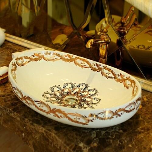 Chinese style porcelain art wash basin oval square wash basin top wash basin porcelain wash basin bathroom sink