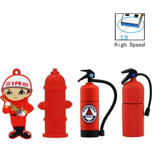 Cartoon Fireman Pendrive Fire Truck Water Valve Usb Flash Drive 32GB 16GB 8G 4GB Cle Usb 3.0 Memory Stick Fire Extinguisher Gift