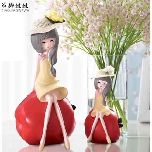 Resin Fruit Girl Figurines Birthday Gift Creative Artware Office Ornaments Fashion Girl Home Decor 1 Piece Free Shipping