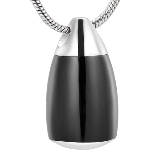 IJD9133 Black/Silver Color Teardrop Cremation Urn Pendant Necklace for Ashes of Loved One,Memorial Jewelry for Human Ash