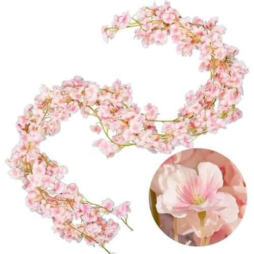 Artificial Cherry Blossom Garland Silk Floral Vine 5.9ft Faux Flower String Fake Flowers Hanging Garland For Home Wedding Decor