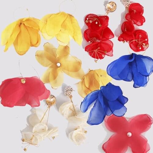 JURAN 34 Colors Summer 2020 Colorful Lace Flower Drop Earrings Women Boho Floral Statement Earrings Big Charm Dangle Earrings