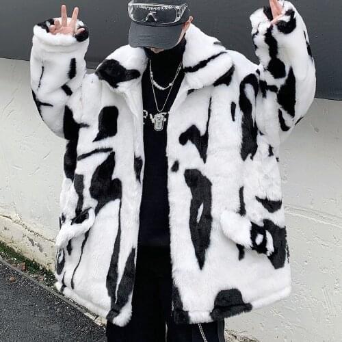 White Black Printing Men Faux Leather Jacket Fur Trend Veste Fourrure Homme Men Coat Herren Winter Jacke Chaqueta Cuero Hombre