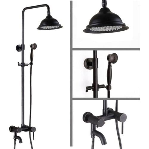 Oil Rubbed Brass Wall Mounted Rain Bathroom Rainfall Shower Faucet Set with Hand Spray Shower Head Bath Tub Mixer Tap 2rs361