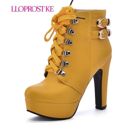 Lloprost ke New Fashion Winter Sexy Women Platform Boots Extreme High Heels 12cm Zipper Metal Buckle Lace Up Ankle Boots D161