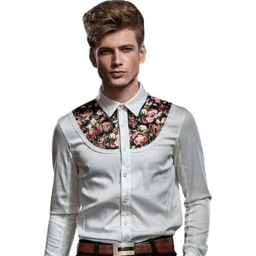 Fanzhuan Free shipping new fashion mens male European style Stitching flowers white lace shirts Long sleeved shirt 14226 blouse