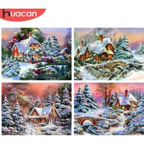 HUACAN Full Square/Round Diamond Painting Kit House 5D DIY Diamond Embroidery Cross Stitch Landscape Mosaic Winter Home Decor