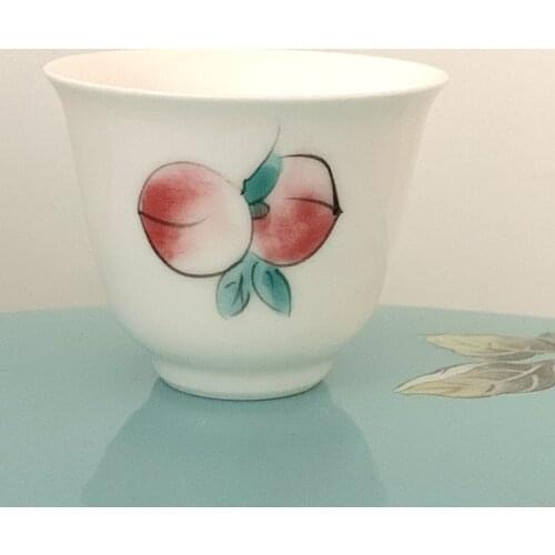 2pcs Peach Chinese Tea Set Cute White Porcelain Teacup Kung Fu Tea Cups