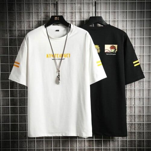 2020 new Korean style short-sleeved T-shirt mens classic solid color youth loose casual fashion brand fun cartoon printing