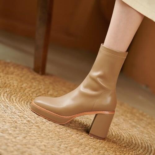 2021 New Winter Boots Women Shoes Round Toe Thick Heel Women Modern Boots Heels Pumps 7.5cm Heels Platform Boots Stretch