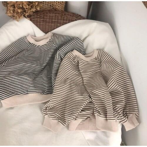 2021 new arrival girls boys striped sweatshirt autumn full sleeve casual cotton kids t-shirt