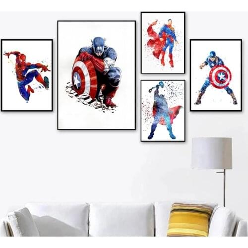 Superhero Poster Anime Canvas Painting Marvel Avengers Frame Painting Home Living Room Decoration Children Birthday Gifts