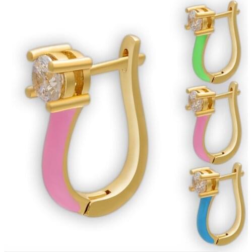 Multicolor Enamel U Type Drop Earring for Woman Geometric Chunky Huggie Earrings Gold Chic Stylish Jewelry Birthday Gift