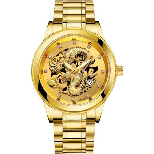Luxurious Men Quartz Watch Waterproof Gold Dragon Full Steel Sport Wrist Watch Fashion Business Watches