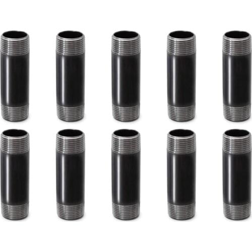 COMBUYFIT 10pcs 4in 10cm Black Pipe Cast Steel Pipe Decor Pipe Fitting with Thread Hole for Vintage Retro Steampunk Industrials