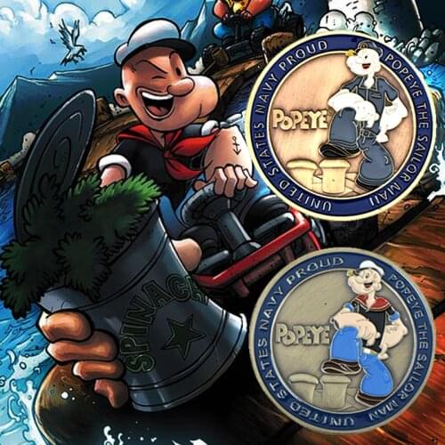 WR Popeye Bronze Plated Challenge Coin United States Navy Proud Metal Coins Collectibles Sailor Man Commemorative Coin