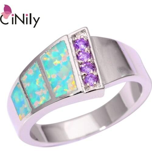 CiNily Created Green Fire Opal Purple Zircon Silver Plated Wholesale Hot Sell For Women Jewelry Ring Size 7 8 9 OJ8554