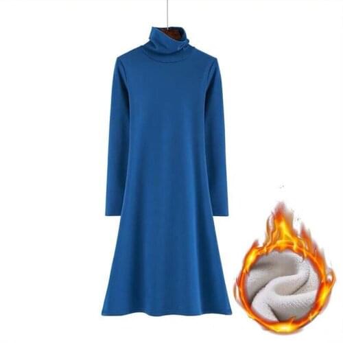 Plus Size Women Loose Dress M-6XL 7XL Solid Full Sleeves Turtleneck Pullover Dress 2020 New Fashion Winter Thicken cotton Dress