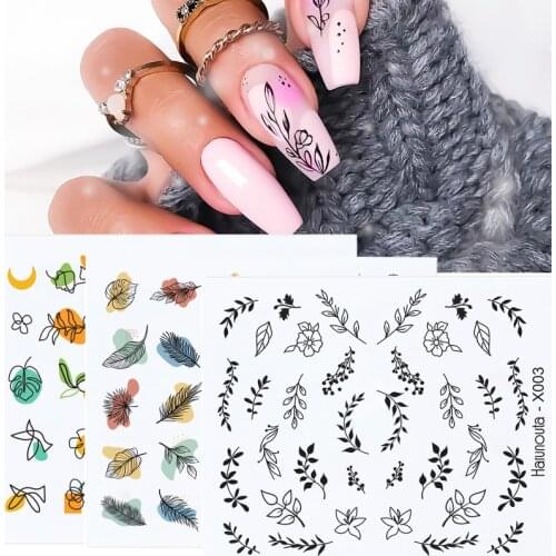 1Pcs Water Nail Decal And Sticker Spring Flower Leaf Tree Decal Simple Summer DIY Slider For Manicuring Nail Art Watermark