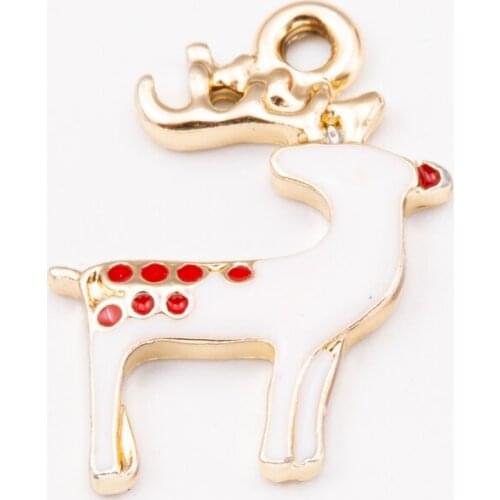 10pcs deer Christmas Drip oil zinc alloy Charms Enamel Pendant Earrings Accessories for Ornaments DIY Material JQ600006