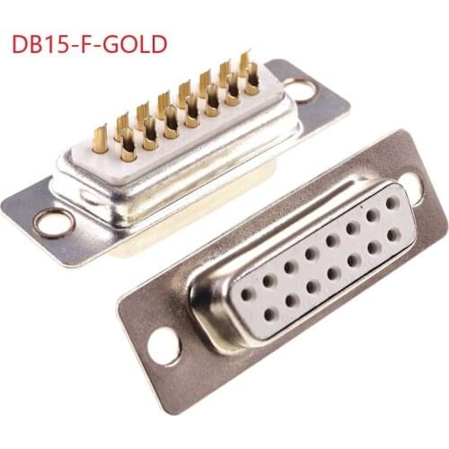 2Pcs D-SUB Connector 15 Position Receptacle Socket Solder Wire Type Parallel Port Connector 15 Pin Gold Machined Pins 2 Row