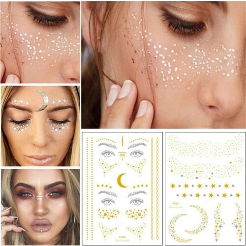 2Pcs Waterproof Shiny Metallic Gold Glitter Tattoo Sticker Temporary Body Art Men Fashion Body Art Kids Children Hand Fake