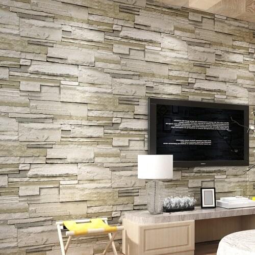 3D Stereoscopic Stone Brick Wallpaper Flocked Non-woven Wall Paper for Bedroom Living Room TV Background Wallcoverings 10M