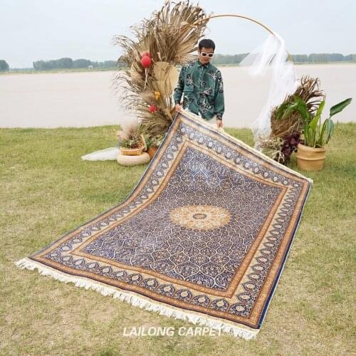 6'x9' Blue medallion handmade rugs persian 100% silk hand woven rug (ZQG409A)