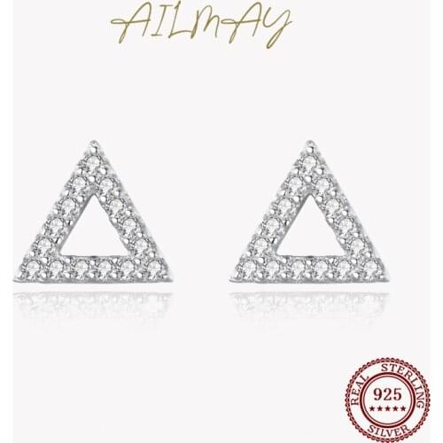 Ailmay Hot Sale Fashion 925 Sterling Silver Shiny Zircon Anti-allergy Simple Triangle Stud Earring Fine Female Elegant Jewelry
