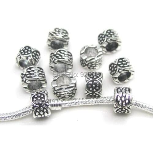 Free shipping 50pcs 10mm antique silver plated alloy new round spacer big hole beads fit European bracelet Jewelry DIY