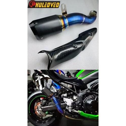Titanium Alloy for Kawasaki Z900 2012-2021 Motorcycle Exhaust Muffler Slip-on Link Pipe with Carbon Fiber Muffler Escape Cover