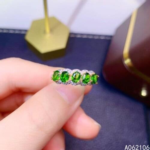 925 Pure Silver Chinese Style Natural Diopside Womens Classic Fashion Fresh Adjustable Gem Row Ring Fine Jewelry Support Detect