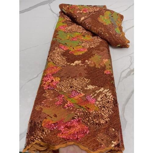 African lace fabric 2021 latest gold Indian sari fabric high quality tulle sequined lace fabric for wedding dress 4366B