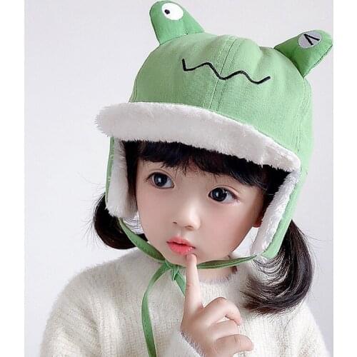Cute Kids Hat Cartoon Frog Embroidery Winter Cap Earmuffs Visor Hat for Boys and Girls
