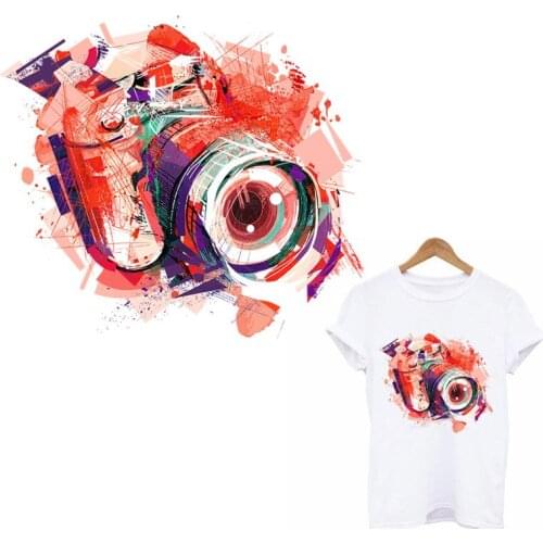Fashion Camera Applique Stickers Patches On Clothes Thermo-Stickers Iron-On Transfers For Clothing Women T-shirt Clothes Stripe